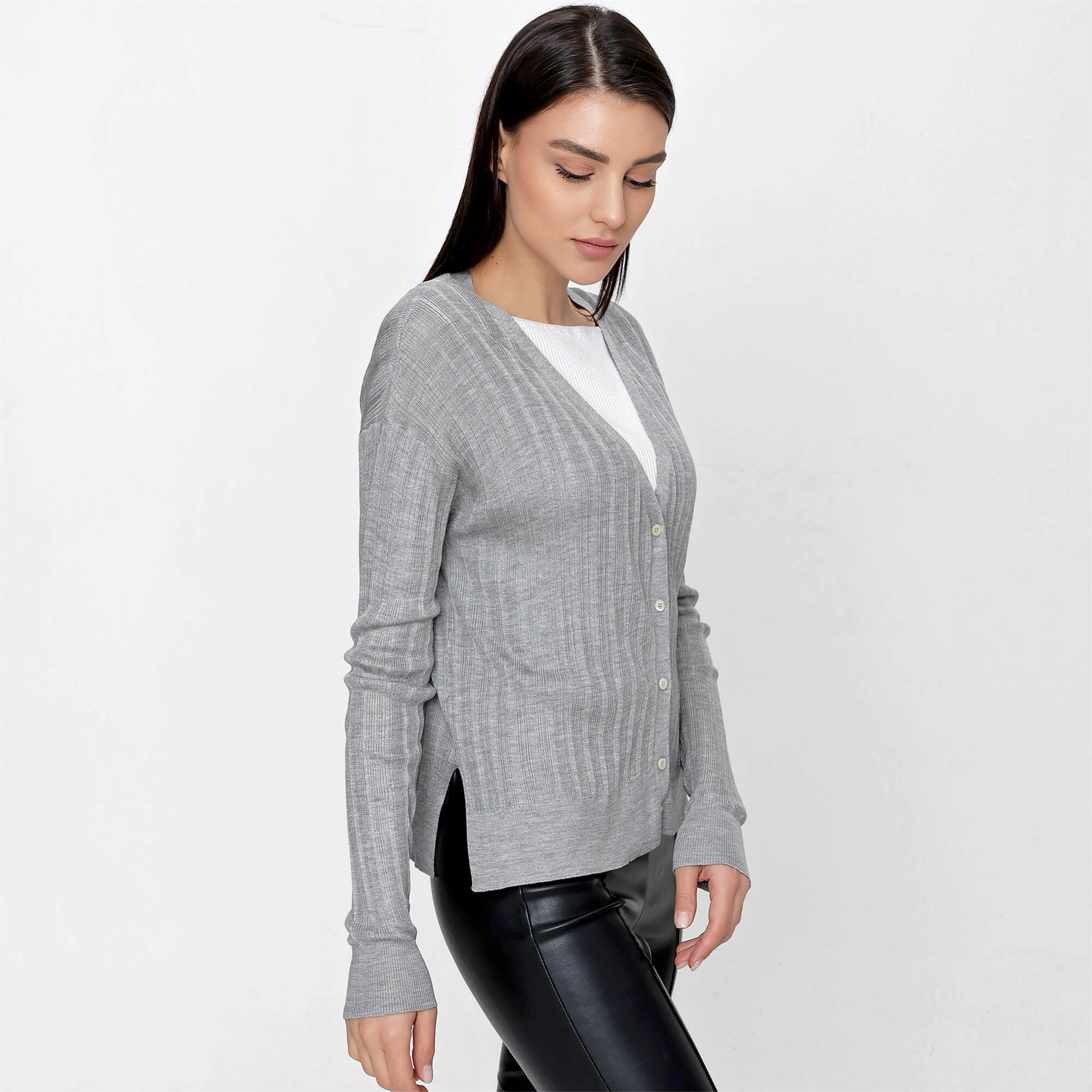 Prada - Grey Slit Sides Detail Cardigan